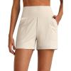 imageG4Free Comfy Ribbed Womens Shorts Dressy Casual High Waisted Athletic Lounge Trouser Shorts with Side PocketsLight Khaki