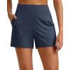 imageG4Free Ribbed Stretchy Womens Shorts Casual High Waisted Athletic Running Golf Lounge Shorts with PocketsDark Navy