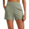 imageG4Free Ribbed Stretchy Womens Shorts Casual High Waisted Athletic Running Golf Lounge Shorts with PocketsGray Olive