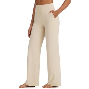 imageG4Free BareFeel Yoga Pants Women Wide Leg Pants with Pockets High Waisted Comfortable Soft Casual Pants 29quot31quot33quotLight Khaki