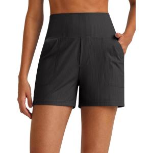 imageG4Free Comfy Ribbed Womens Shorts Dressy Casual High Waisted Athletic Lounge Trouser Shorts with Side PocketsBlack