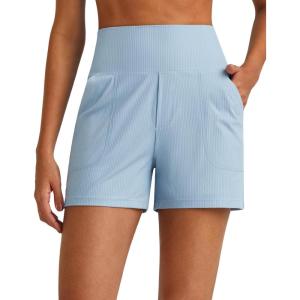 imageG4Free Comfy Ribbed Womens Shorts Dressy Casual High Waisted Athletic Lounge Trouser Shorts with Side PocketsBlue Willow