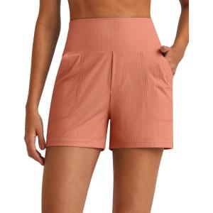 imageG4Free Comfy Ribbed Womens Shorts Dressy Casual High Waisted Athletic Lounge Trouser Shorts with Side PocketsBurnt Orange