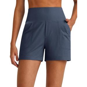 imageG4Free Comfy Ribbed Womens Shorts Dressy Casual High Waisted Athletic Lounge Trouser Shorts with Side PocketsDark Navy