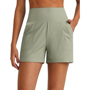 imageG4Free Comfy Ribbed Womens Shorts Dressy Casual High Waisted Athletic Lounge Trouser Shorts with Side PocketsGray Olive