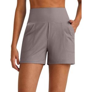 imageG4Free Comfy Ribbed Womens Shorts Dressy Casual High Waisted Athletic Lounge Trouser Shorts with Side PocketsTaupe