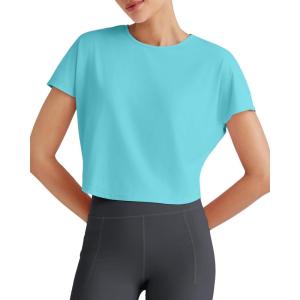 imageG4Free Lightbreeze Womens Workout Tops Batwing Sleeve Tees Loose Fit Athletic Gym Shirts Basic Yoga Tshirts Casual SummerLake Blue