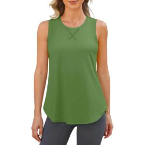 imageG4Free Lightweight Racerback Workout Tank Tops for Women High Neck Athletic Long Tanks Fast Dry Sleeveless Running ShirtsArmy Green