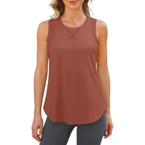 imageG4Free Lightweight Racerback Workout Tank Tops for Women High Neck Athletic Long Tanks Fast Dry Sleeveless Running ShirtsBrown