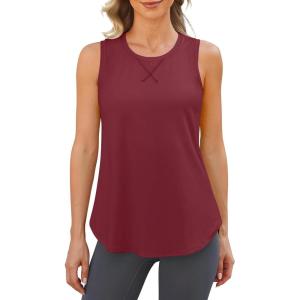 imageG4Free Lightweight Racerback Workout Tank Tops for Women High Neck Athletic Long Tanks Fast Dry Sleeveless Running ShirtsBurgundy
