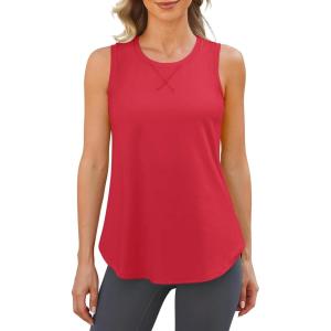 imageG4Free Lightweight Racerback Workout Tank Tops for Women High Neck Athletic Long Tanks Fast Dry Sleeveless Running ShirtsRed