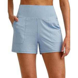 imageG4Free Ribbed Stretchy Womens Shorts Casual High Waisted Athletic Running Golf Lounge Shorts with PocketsBlue Willow