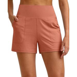 imageG4Free Ribbed Stretchy Womens Shorts Casual High Waisted Athletic Running Golf Lounge Shorts with PocketsBurnt Orange