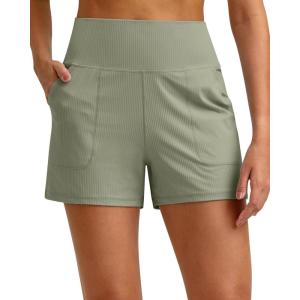 imageG4Free Ribbed Stretchy Womens Shorts Casual High Waisted Athletic Running Golf Lounge Shorts with PocketsGray Olive
