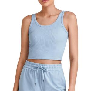 imageG4Free Workout Tank Tops for Women Slim Fitted U Neck Ribbed Athletic Gym Yoga Cropped Tanks Summer CasualBlue Willow