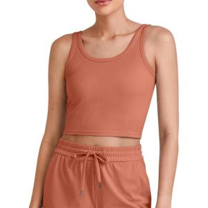 imageG4Free Workout Tank Tops for Women Slim Fitted U Neck Ribbed Athletic Gym Yoga Cropped Tanks Summer CasualBurnt Orange