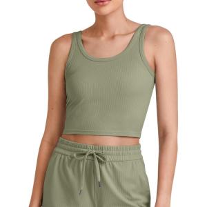 imageG4Free Workout Tank Tops for Women Slim Fitted U Neck Ribbed Athletic Gym Yoga Cropped Tanks Summer CasualGray Olive