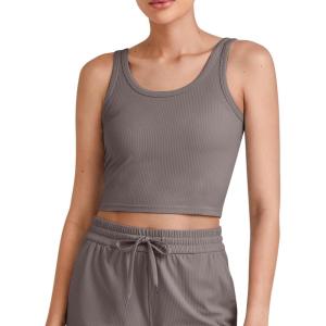 imageG4Free Workout Tank Tops for Women Slim Fitted U Neck Ribbed Athletic Gym Yoga Cropped Tanks Summer CasualTaupe