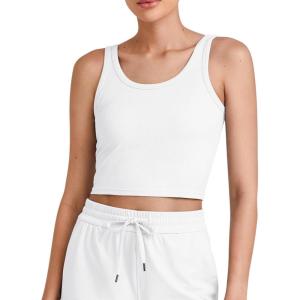 imageG4Free Workout Tank Tops for Women Slim Fitted U Neck Ribbed Athletic Gym Yoga Cropped Tanks Summer CasualWhite