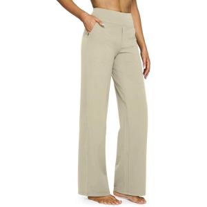 imageG4Free Yoga Pants Women Wide Leg Pants with Pockets High Waist Stretch Dress Casual Sweatpants PetiteRegularTallApricot