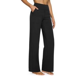 imageG4Free Yoga Pants Women Wide Leg Pants with Pockets High Waist Stretch Dress Casual Sweatpants PetiteRegularTallBlack