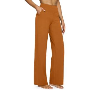 imageG4Free Yoga Pants Women Wide Leg Pants with Pockets High Waist Stretch Dress Casual Sweatpants PetiteRegularTallBrown Sugar