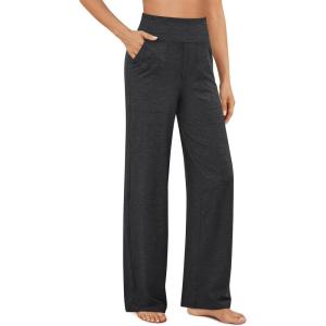 imageG4Free Yoga Pants Women Wide Leg Pants with Pockets High Waist Stretch Dress Casual Sweatpants PetiteRegularTallCharcoal Heather