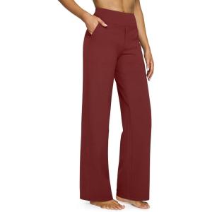 imageG4Free Yoga Pants Women Wide Leg Pants with Pockets High Waist Stretch Dress Casual Sweatpants PetiteRegularTallDark Burgundy