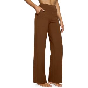 imageG4Free Yoga Pants Women Wide Leg Pants with Pockets High Waist Stretch Dress Casual Sweatpants PetiteRegularTallDark Coffee