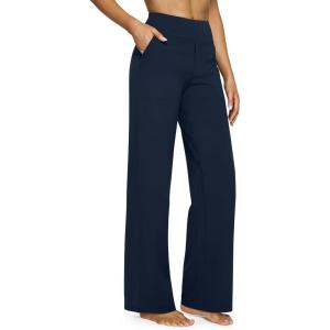 imageG4Free Yoga Pants Women Wide Leg Pants with Pockets High Waist Stretch Dress Casual Sweatpants PetiteRegularTallDark Navy