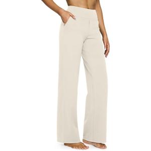 imageG4Free Yoga Pants Women Wide Leg Pants with Pockets High Waist Stretch Dress Casual Sweatpants PetiteRegularTallIvory
