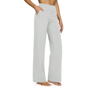 imageG4Free Yoga Pants Women Wide Leg Pants with Pockets High Waist Stretch Dress Casual Sweatpants PetiteRegularTallLight Grey