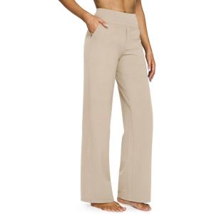 imageG4Free Yoga Pants Women Wide Leg Pants with Pockets High Waist Stretch Dress Casual Sweatpants PetiteRegularTallLight Khaki