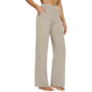 imageG4Free Yoga Pants Women Wide Leg Pants with Pockets High Waist Stretch Dress Casual Sweatpants PetiteRegularTallMocha