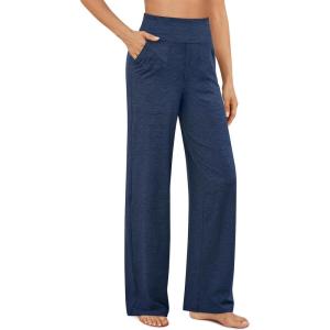 imageG4Free Yoga Pants Women Wide Leg Pants with Pockets High Waist Stretch Dress Casual Sweatpants PetiteRegularTallNavy Heather