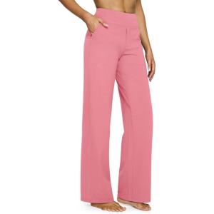 imageG4Free Yoga Pants Women Wide Leg Pants with Pockets High Waist Stretch Dress Casual Sweatpants PetiteRegularTallPink
