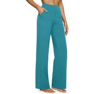 imageG4Free Yoga Pants Women Wide Leg Pants with Pockets High Waist Stretch Dress Casual Sweatpants PetiteRegularTallTurquoise