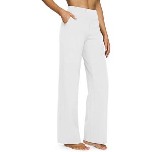 imageG4Free Yoga Pants Women Wide Leg Pants with Pockets High Waist Stretch Dress Casual Sweatpants PetiteRegularTallWhite