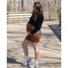 imageG4Free BareFeel Maternity Athletic Shorts with Pockets Over The Belly Workout Pants Comfy Summer Pregnancy ClothesDark Coffee