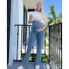 imageG4Free BareFeel Maternity Flare Leggings with Pockets Over The Belly Stretchy Casual Lounge Pregnancy Dress Pants for WorkBlue Gray