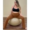 imageG4Free BareFeel Maternity Flare Leggings with Pockets Over The Belly Stretchy Casual Lounge Pregnancy Dress Pants for WorkDark Coffee