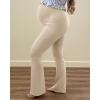 imageG4Free BareFeel Maternity Flare Leggings with Pockets Over The Belly Stretchy Casual Lounge Pregnancy Dress Pants for WorkLight Khaki