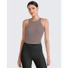 imageG4Free Barefeel Built in Bra Workout Tops for Women Removable Pads Longline Sport Bras Racerback Athletic Tank Yoga GymTaupe