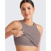 imageG4Free Barefeel Built in Bra Workout Tops for Women Removable Pads Longline Sport Bras Racerback Athletic Tank Yoga GymTaupe
