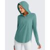 imageG4Free Lightbreeze Womens UPF 50 Sun Shirts with Hoodie Long Sleeve Workout Tops Half Zip Rash Guard Hiking FishingMyrtle Green