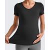 imageG4Free Lightweight Maternity Shirts Short Sleeve V Neck Pregnancy Workout Tops Side Ruched Stretchy Yoga Lounge TeesBlack
