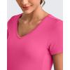 imageG4Free Lightweight Maternity Shirts Short Sleeve V Neck Pregnancy Workout Tops Side Ruched Stretchy Yoga Lounge TeesHot Pink