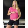 imageG4Free Lightweight Maternity Shirts Short Sleeve V Neck Pregnancy Workout Tops Side Ruched Stretchy Yoga Lounge TeesHot Pink