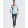 imageG4Free Lightweight Maternity Shirts Short Sleeve V Neck Pregnancy Workout Tops Side Ruched Stretchy Yoga Lounge TeesLight Blue