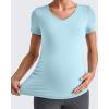 imageG4Free Lightweight Maternity Shirts Short Sleeve V Neck Pregnancy Workout Tops Side Ruched Stretchy Yoga Lounge TeesLight Blue